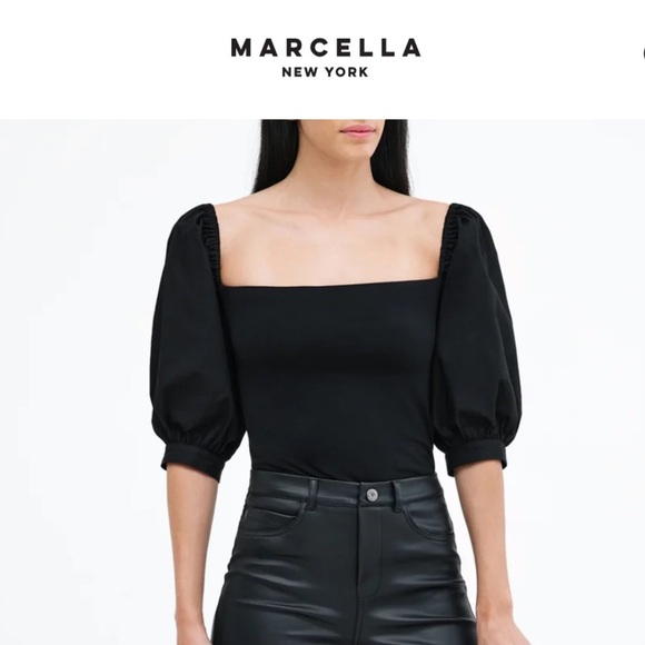 MARCELLA NYC Alana Top {$98} Black Straight Square Neck Off Shoulder Draped Lrg - Picture 1 of 10